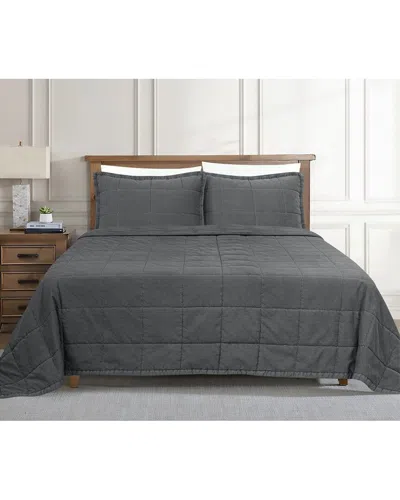 Ready-to-bed By Ann Gish Cotton Canvas Coverlet Set In Gray