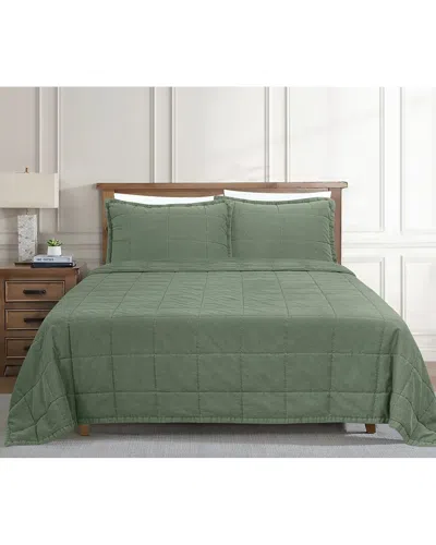 Ready-to-bed By Ann Gish Cotton Canvas Coverlet Set In Green