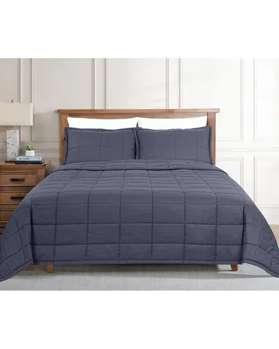 Ready-to-bed By Ann Gish Slub Tencel Quilted Coverlet Set In Blue