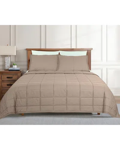 Ready-to-bed By Ann Gish Slub Tencel Quilted Coverlet Set In Brown