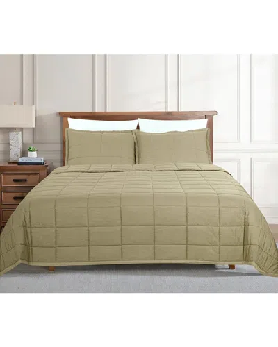 Ready-to-bed By Ann Gish Slub Tencel Quilted Coverlet Set In Green