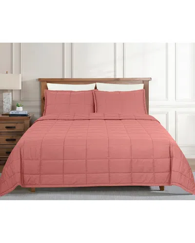 Ready-to-bed By Ann Gish Slub Tencel Quilted Coverlet Set In Pink