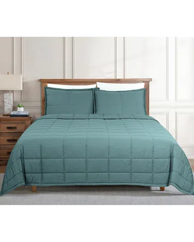 Ready-to-bed By Ann Gish Slub Tencel Quilted Coverlet Set In Blue