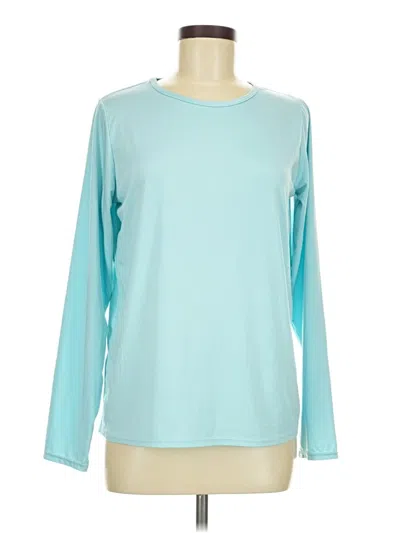 Pre-owned Real Essentials Long Sleeve Top Teal Crew Neck Tops In Blue