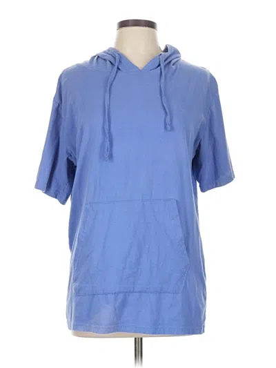 Pre-owned Real Essentials Short Sleeve Top Blue Cowl Neck Tops