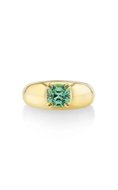 Real Fine Studio 14k Yellow Gold Curve Cushion Ring In Green