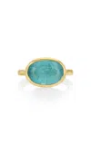 Real Fine Studio 14k Yellow Gold E-w Signature Bezel Ring In Sea Foam In Green