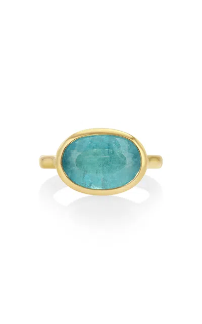 Real Fine Studio 14k Yellow Gold E-w Signature Bezel Ring In Sea Foam In Green