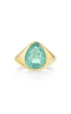 Real Fine Studio 14k Yellow Gold Forma Pear Bezel Ring In Lagoon In Green