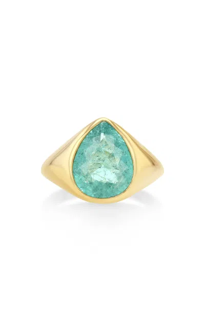 Real Fine Studio 14k Yellow Gold Forma Pear Bezel Ring In Lagoon In Green