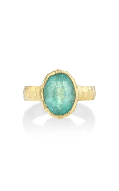 Real Fine Studio 14k Yellow Gold Golden Hour Ring In Sea Foam In Green