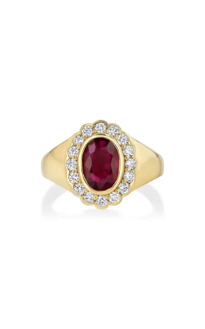 Real Fine Studio 14k Yellow Gold Heirloom Signet In Cherry In Red