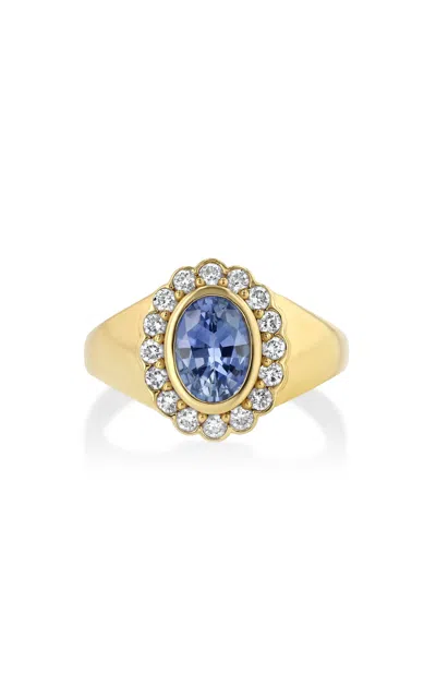 Real Fine Studio 14k Yellow Gold Heirloom Signet In Ocean In Blue