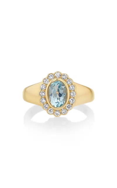 Real Fine Studio 14k Yellow Gold Heirloom Signet In Sky In Blue