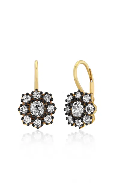 Real Fine Studio 14k Yellow Gold Old Mine Daisy Earrings In White