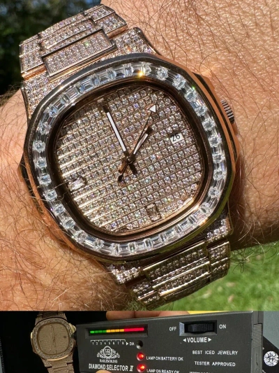 Pre-owned Real Mens Baguette 14k Rose Gold  Moissanite Watch Iced Automatic Movement