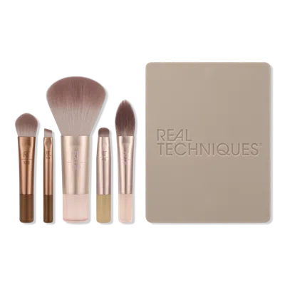 Real Techniques New Nudes 2.0 On-the-glow Mini Brush Set + Mirrored Compact