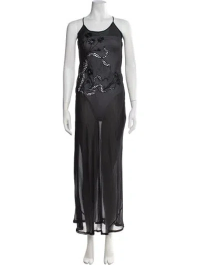 Pre-owned Réalisation Par Floral Print Long Dress In Black
