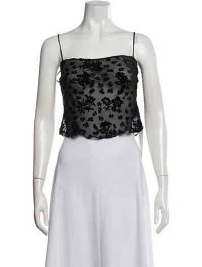 Pre-owned Réalisation Par Floral Print Square Neckline Crop Top In Black