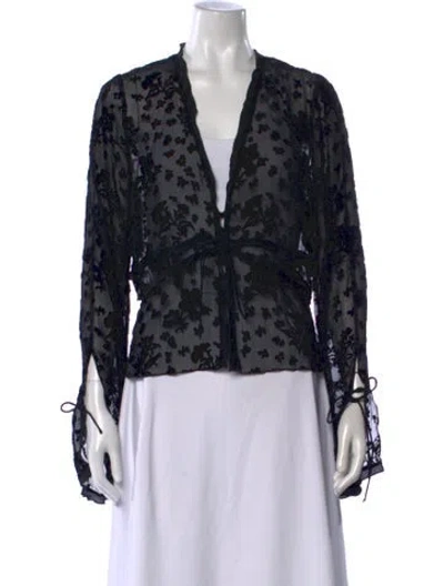 Pre-owned Réalisation Par Floral Print V-neck Blouse In Black