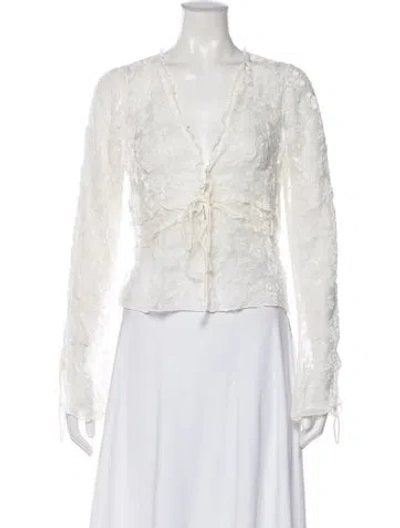 Pre-owned Réalisation Par Floral Print V-neck Blouse W/ Tags In White