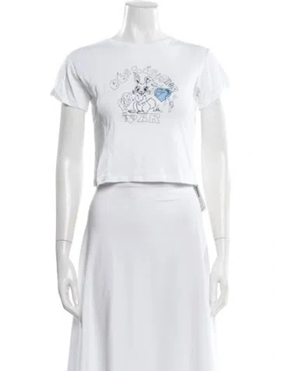 Pre-owned Réalisation Par Graphic Print Crew Neck Crop Top In White