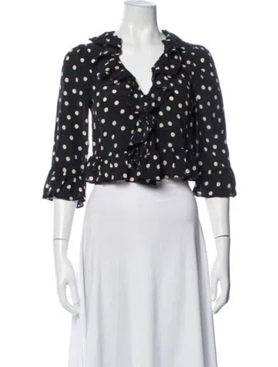 Pre-owned Réalisation Par Polka Dot Print V-neck Blouse In Black