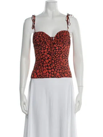Pre-owned Réalisation Par Printed V-neck Crop Top In Red
