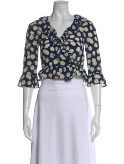 Pre-owned Réalisation Par Silk Floral Print Blouse In Blue