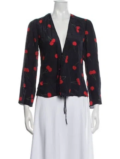 Pre-owned Réalisation Par Silk Floral Print Blouse In Blue