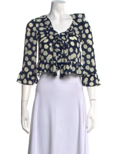 Pre-owned Réalisation Par Silk Floral Print Blouse In Blue