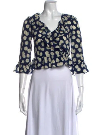 Pre-owned Réalisation Par Silk Floral Print Blouse In Blue