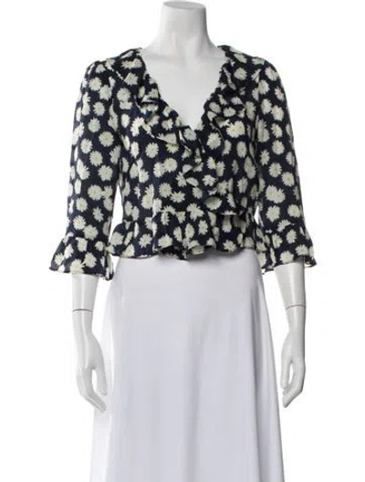 Pre-owned Réalisation Par Silk Floral Print Blouse In Blue