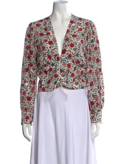 Pre-owned Réalisation Par Silk Floral Print Blouse In Red/white