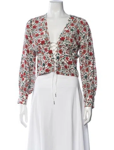 Pre-owned Réalisation Par Silk Floral Print Blouse In White