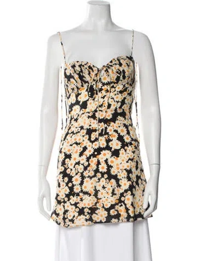 Pre-owned Réalisation Par Silk Floral Print Crop Top In Black/yellow