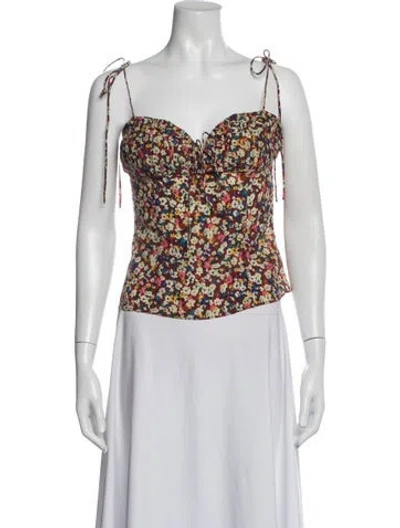Pre-owned Réalisation Par Silk Floral Print Crop Top In Neutrals