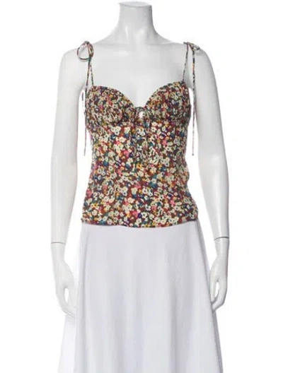 Pre-owned Réalisation Par Silk Floral Print Crop Top In Neutrals