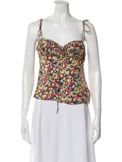 Pre-owned Réalisation Par Silk Floral Print Crop Top W/ Tags In Red