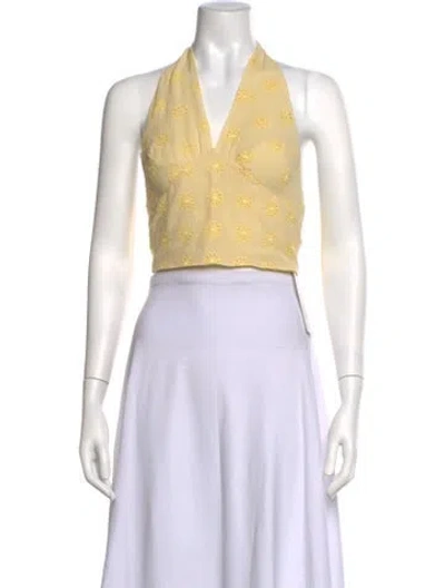 Pre-owned Réalisation Par Silk Floral Print Crop Top In Yellow