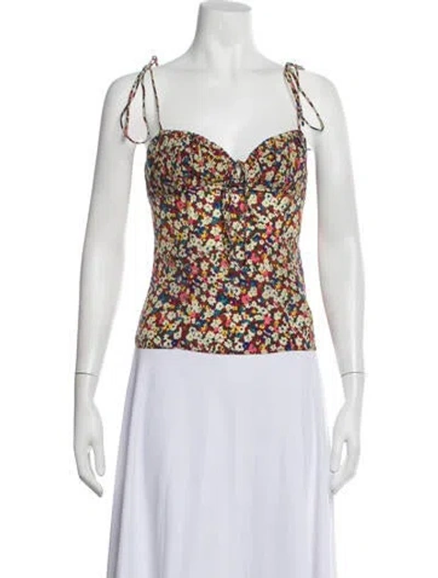 Pre-owned Réalisation Par Silk Floral Print Top In Blue