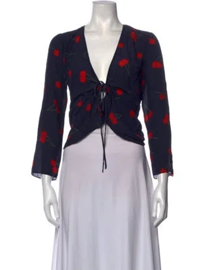 Pre-owned Réalisation Par Silk Floral Print Top In Blue