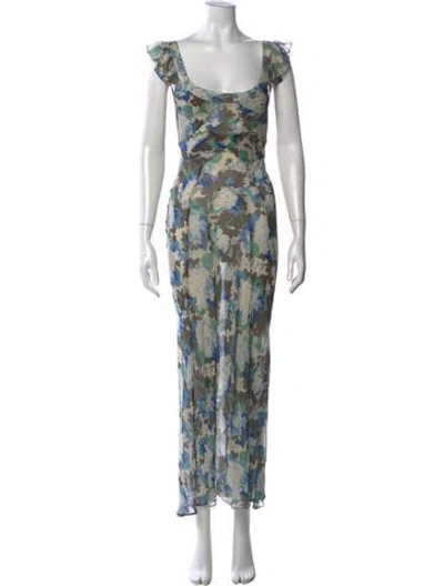 Pre-owned Réalisation Par Silk Long Dress W/ Tags In Green/neutrals