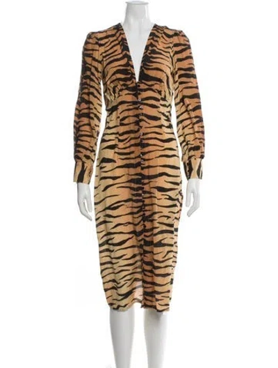 Pre-owned Réalisation Par Silk Midi Length Dress In Neutral