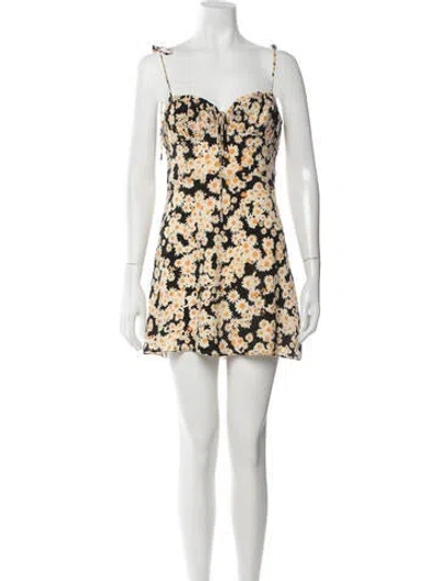 Pre-owned Réalisation Par Silk Mini Dress In Black/white/yellow