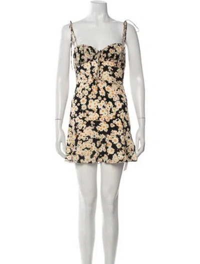Pre-owned Réalisation Par Silk Mini Dress In Black/white/yellow