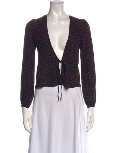 Pre-owned Réalisation Par Silk Polka Dot Print Crop Top In Black