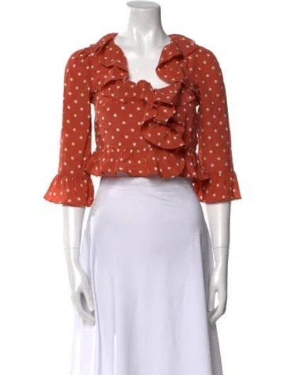 Pre-owned Réalisation Par Silk Polka Dot Print Crop Top In Red