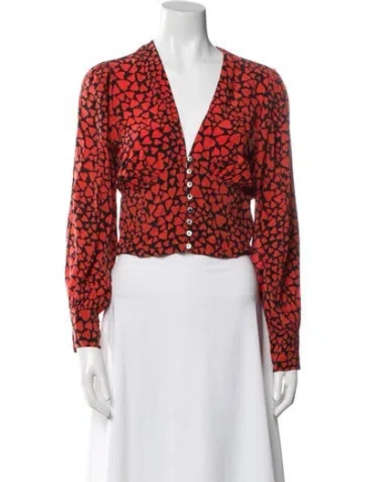 Pre-owned Réalisation Par Silk Printed Crop Top In Red