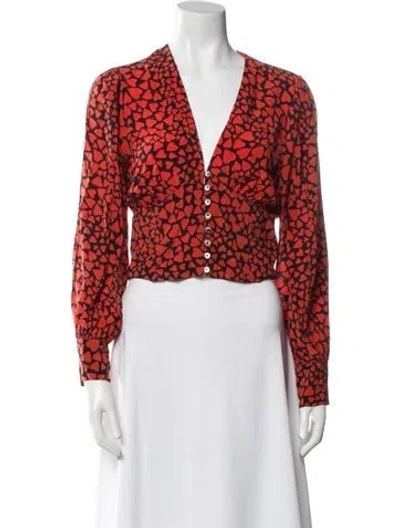 Pre-owned Réalisation Par Silk Printed Crop Top In Red